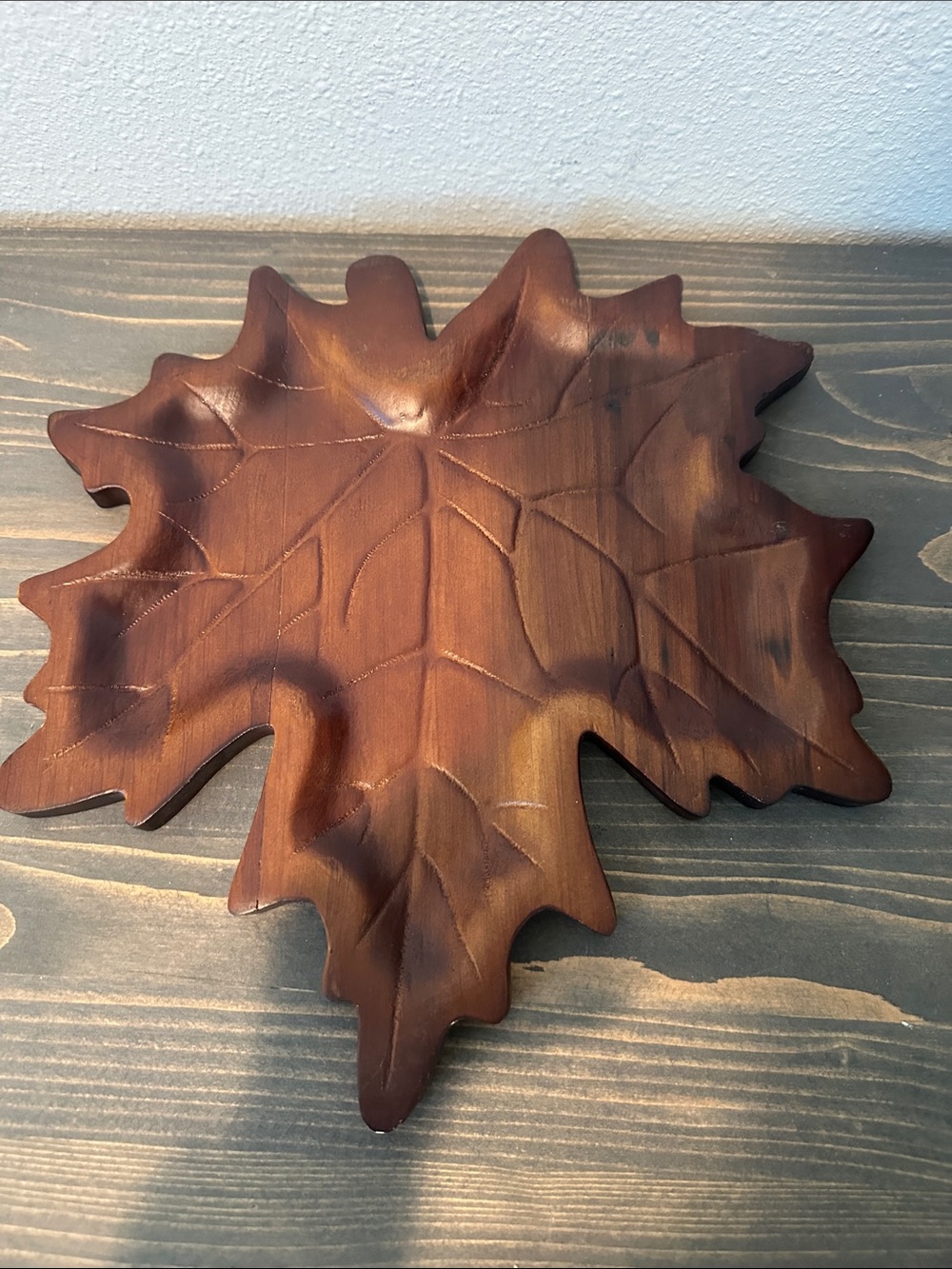 Handcrafted Brown Wooden Maple Leaf Decorative Tray - Brand Unspecified